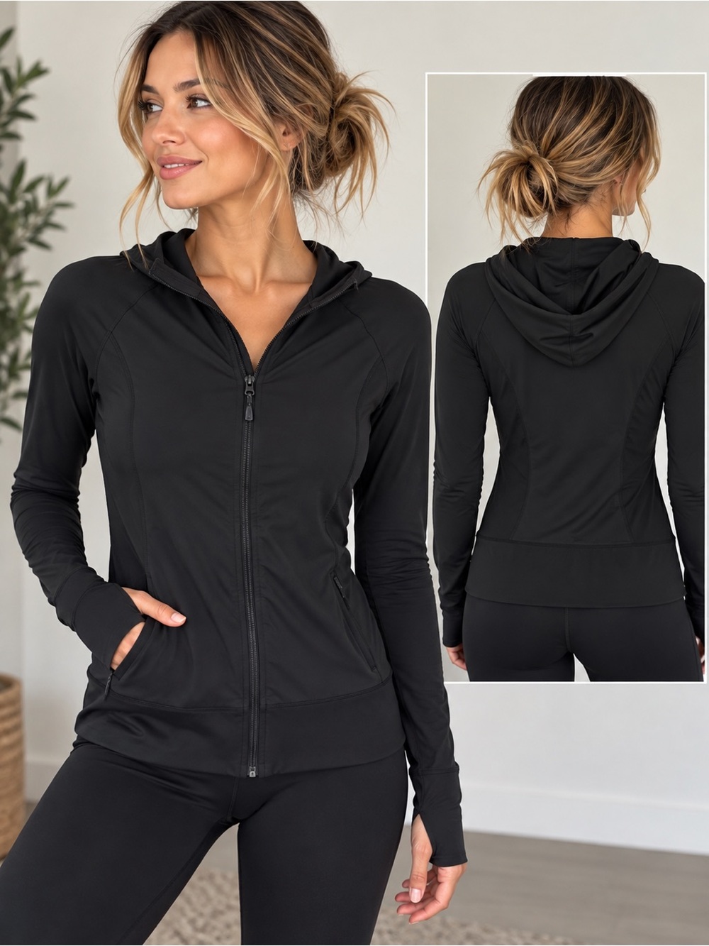 CRZ YOGA Black Women's Zip Hoodie Active Jacket